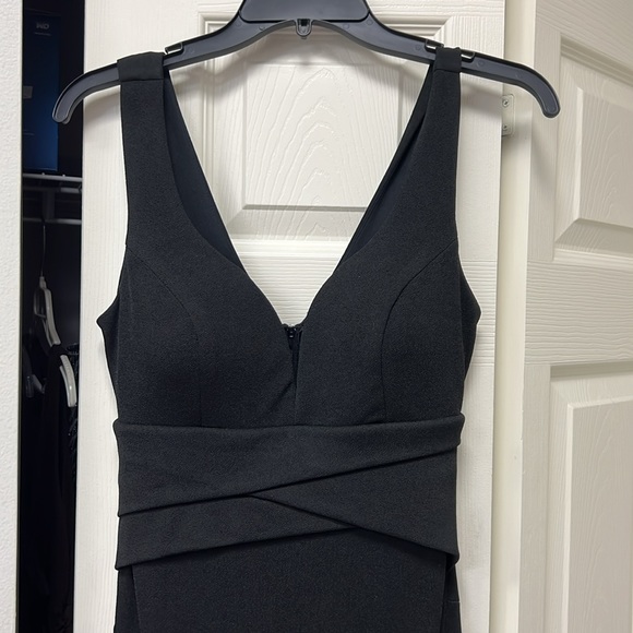 Emerald Sundae Black Side Slit Gown, plunging neckline - Picture 2 of 5